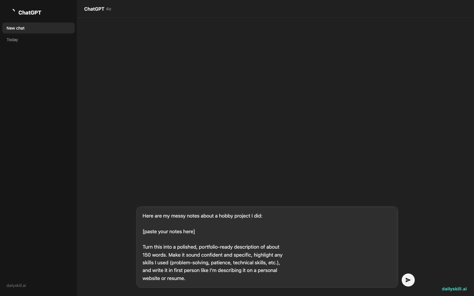 Your Scribbled Hobby Notes Just Became a Portfolio-Ready Paragraph — Prompt input visual