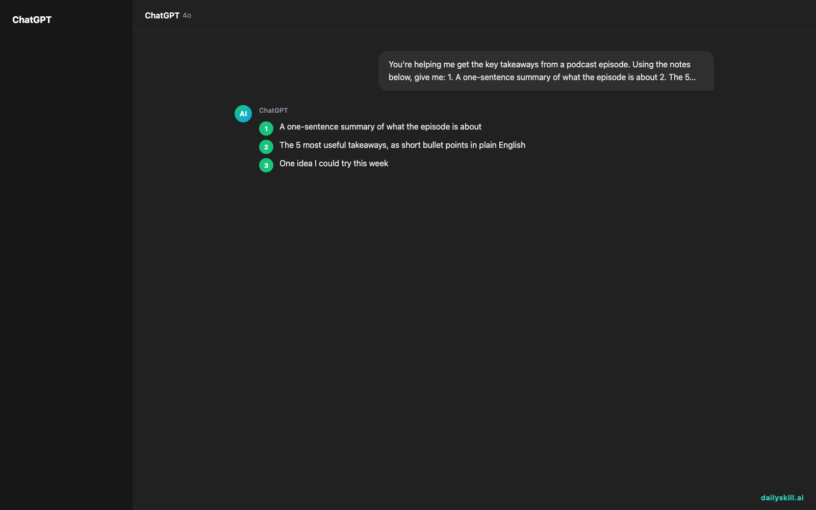 Summarize podcast episodes in 1 minute — with Perplexity — Expected AI result visual
