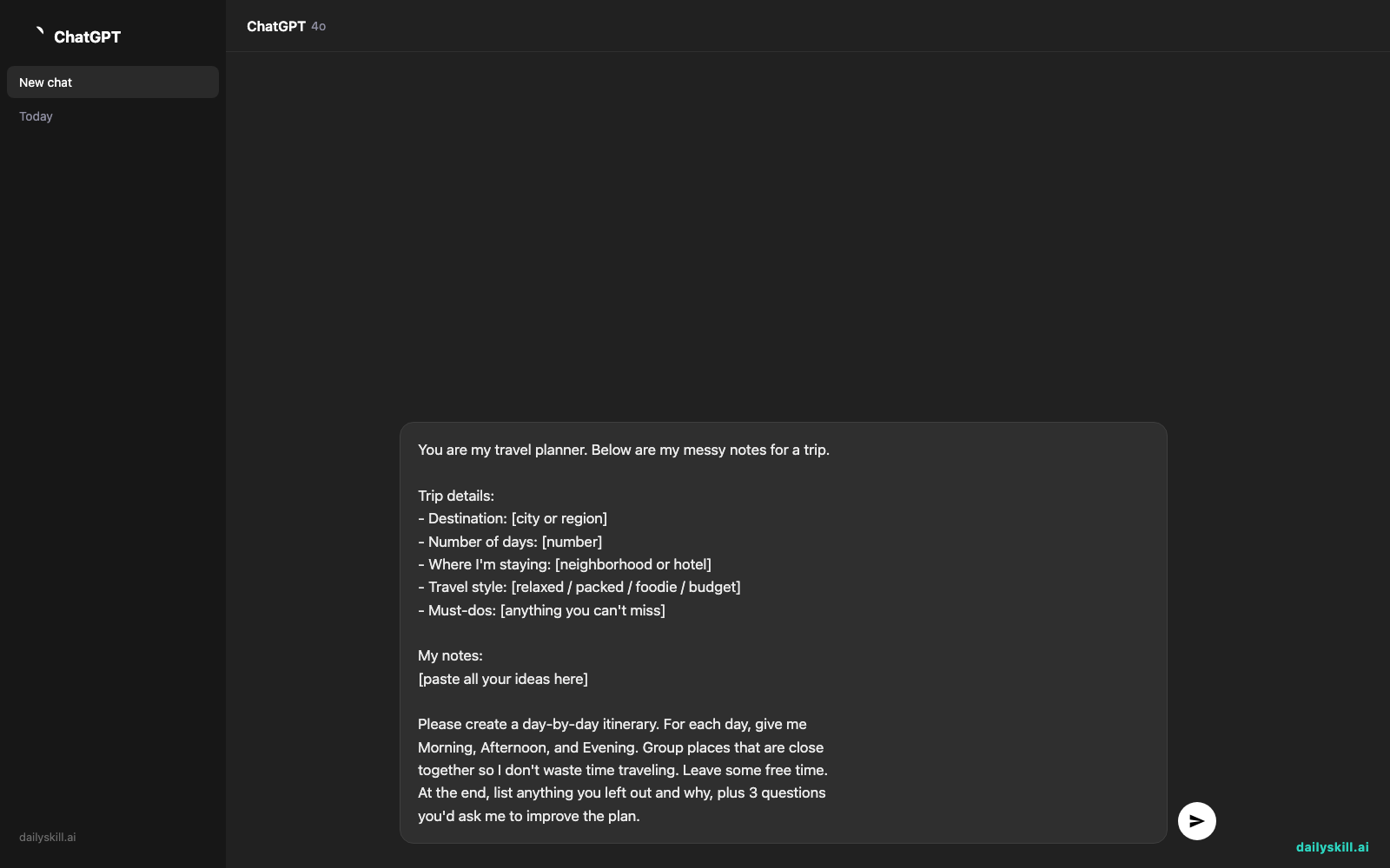 Turn Messy Travel Notes into a Day-by-Day Itinerary — Prompt input visual