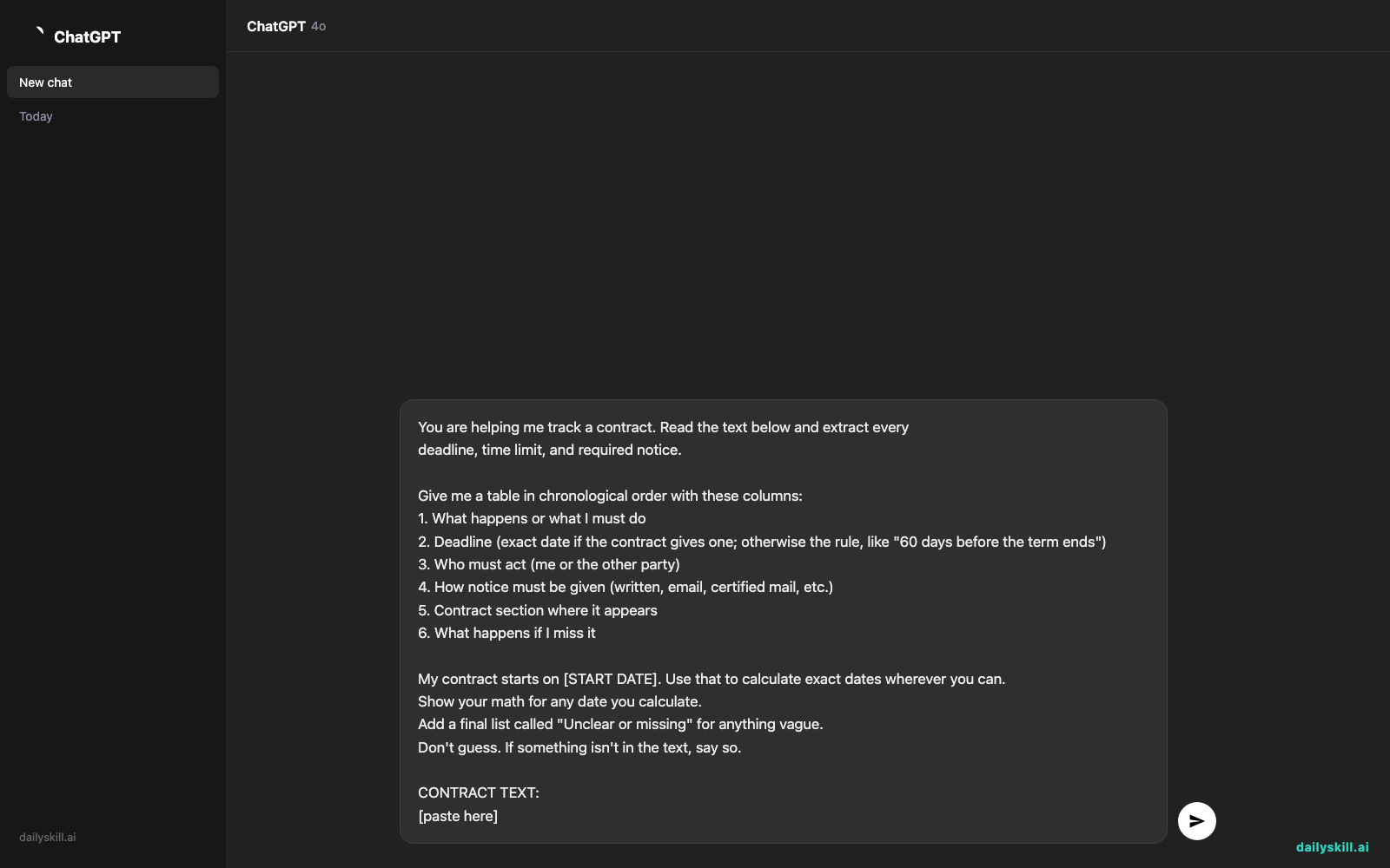 Turn a Long Contract into a Simple Deadline Calendar — Prompt input visual