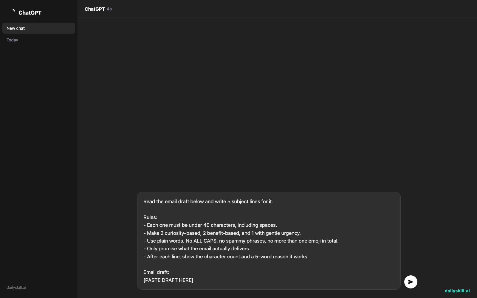 Turn Your Email Draft into 5 Subject Lines People Actually Open — Prompt input visual