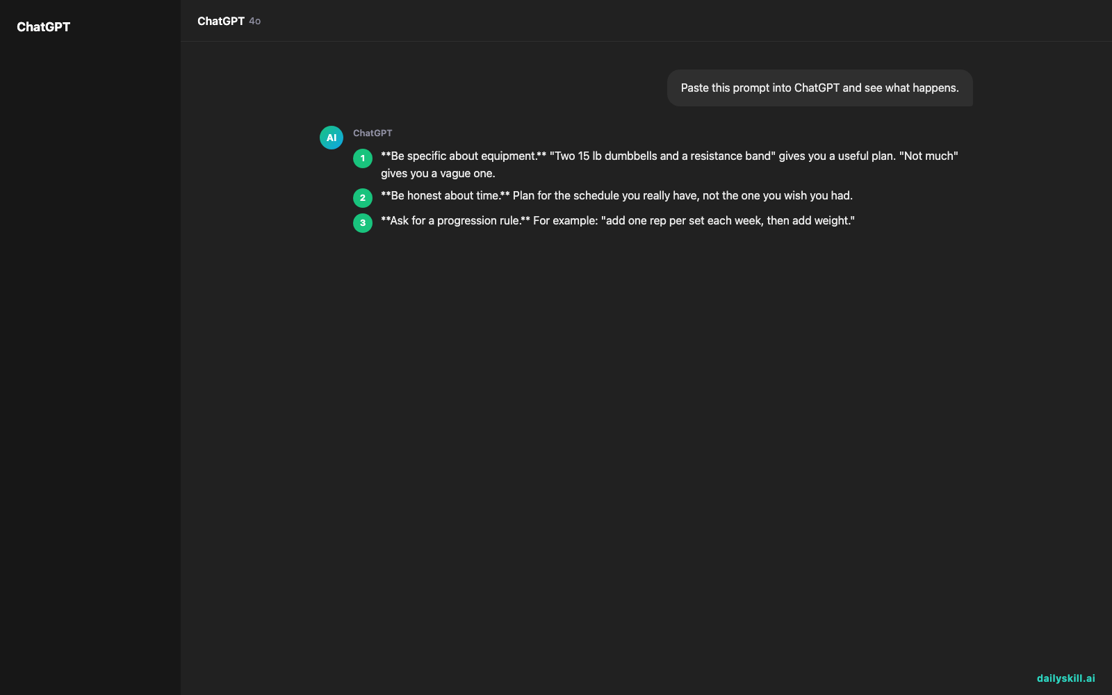 How do I create a personalized fitness and workout split with AI? — Expected AI result visual