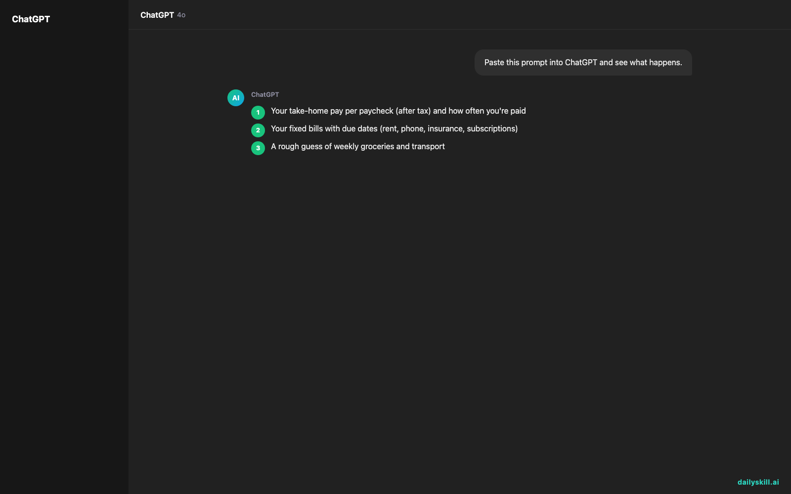 How do I use AI to build a simple weekly budget without complicated apps? — Expected AI result visual